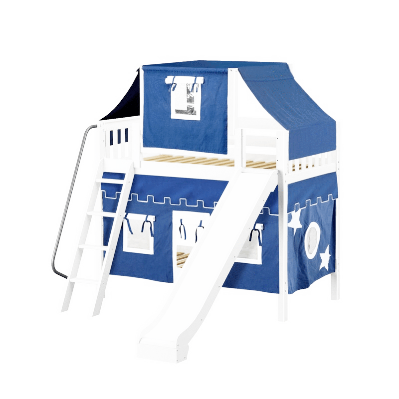 Maxtrix Twin Medium Bunk Bed with Angled Ladder, Curtain, Top Tent + Slide