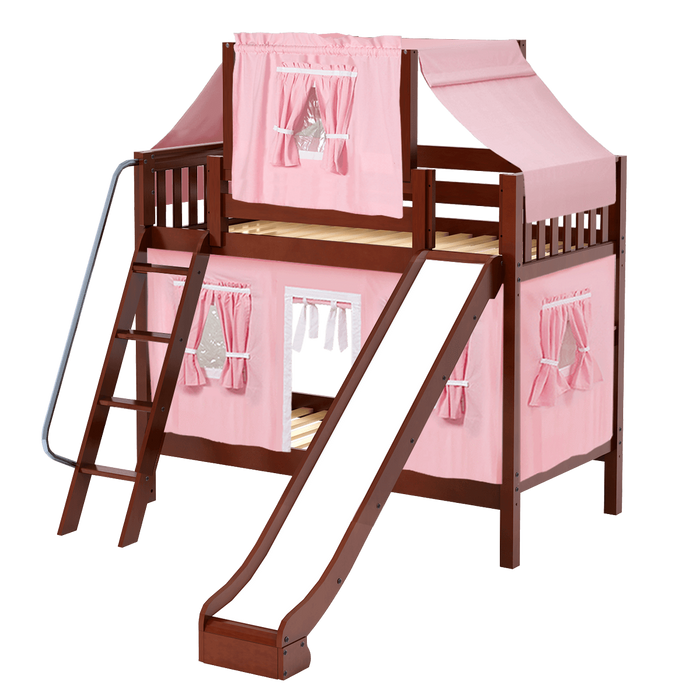 Maxtrix Twin Medium Bunk Bed with Angled Ladder, Curtain, Top Tent + Slide