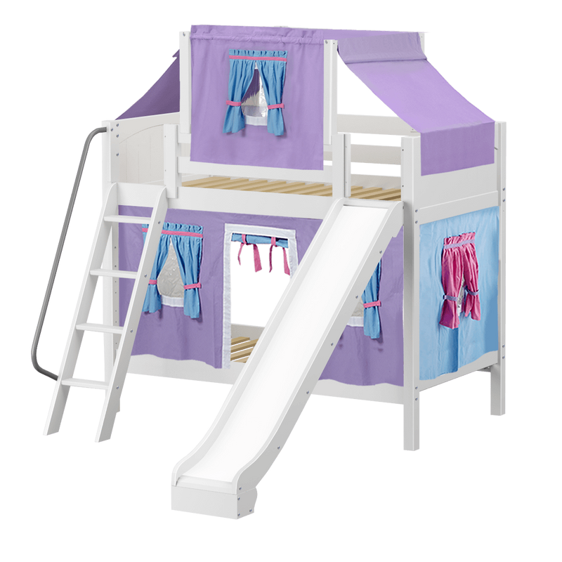 Maxtrix Twin Medium Bunk Bed with Angled Ladder, Curtain, Top Tent + Slide