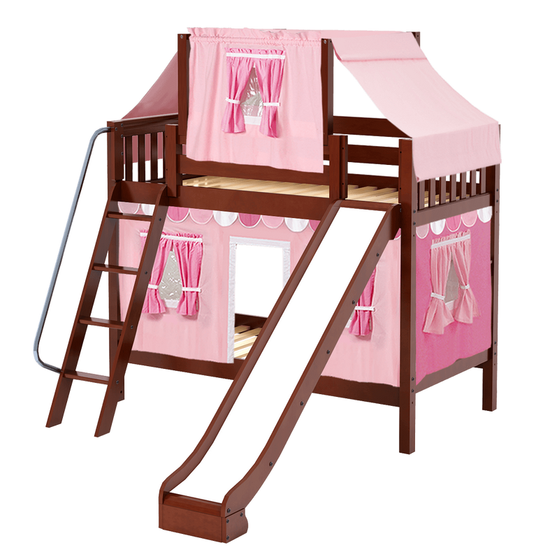Maxtrix Twin Medium Bunk Bed with Angled Ladder, Curtain, Top Tent + Slide