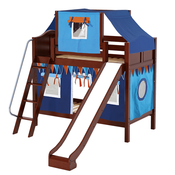 Maxtrix Twin Medium Bunk Bed with Angled Ladder, Curtain, Top Tent + Slide
