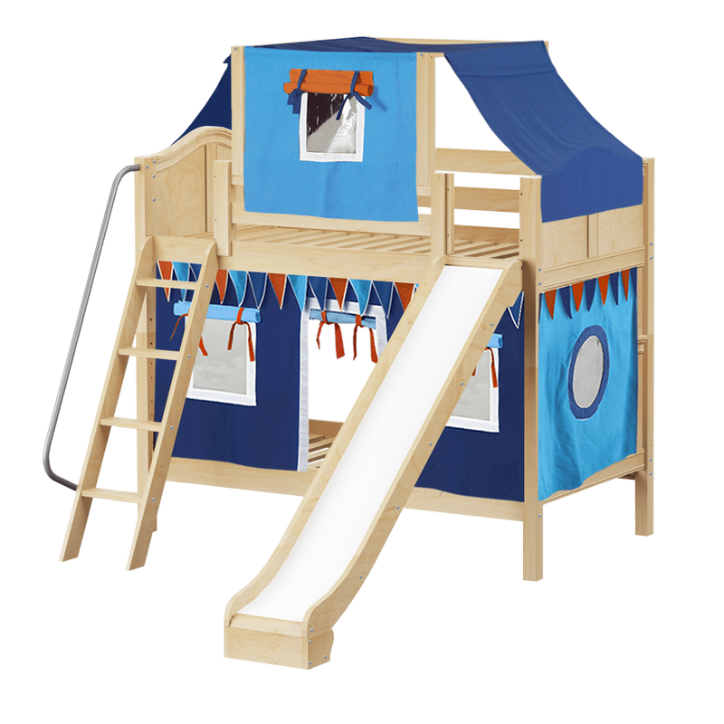 Maxtrix Twin Medium Bunk Bed with Angled Ladder, Curtain, Top Tent + Slide