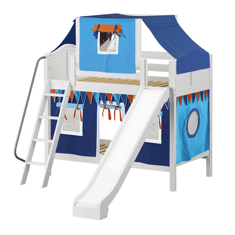 Maxtrix Twin Medium Bunk Bed with Angled Ladder, Curtain, Top Tent + Slide