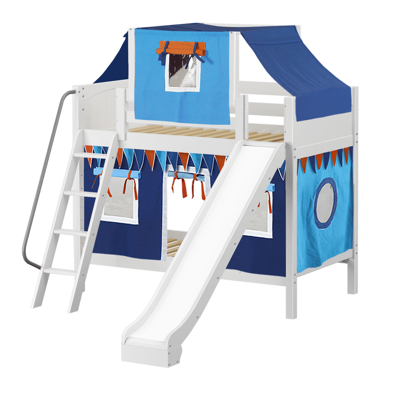 Maxtrix Twin Medium Bunk Bed with Angled Ladder, Curtain, Top Tent + Slide