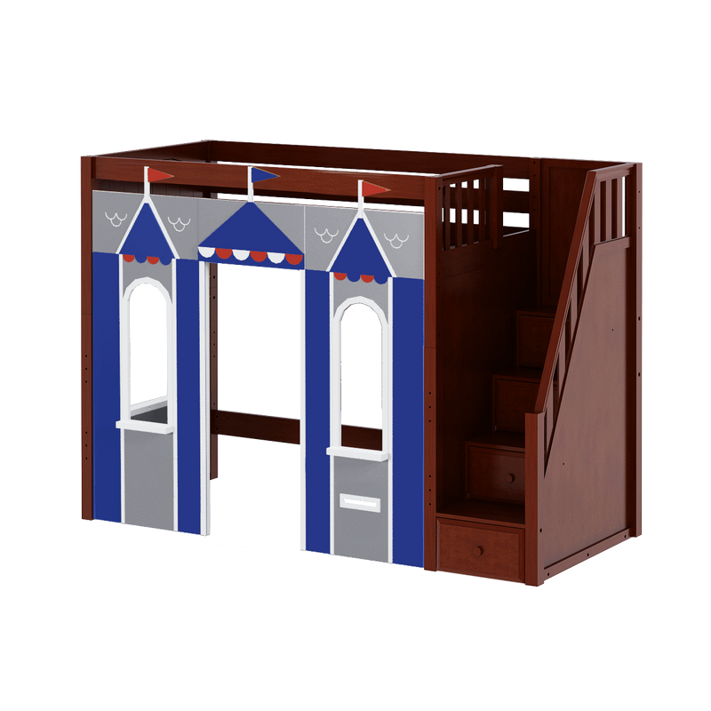 Maxtrix Twin High Loft Bed with Stairs + Playhouse Panels