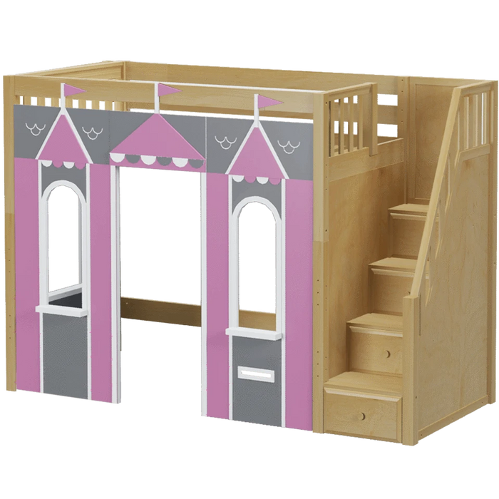 Maxtrix Twin High Loft Bed with Stairs + Playhouse Panels