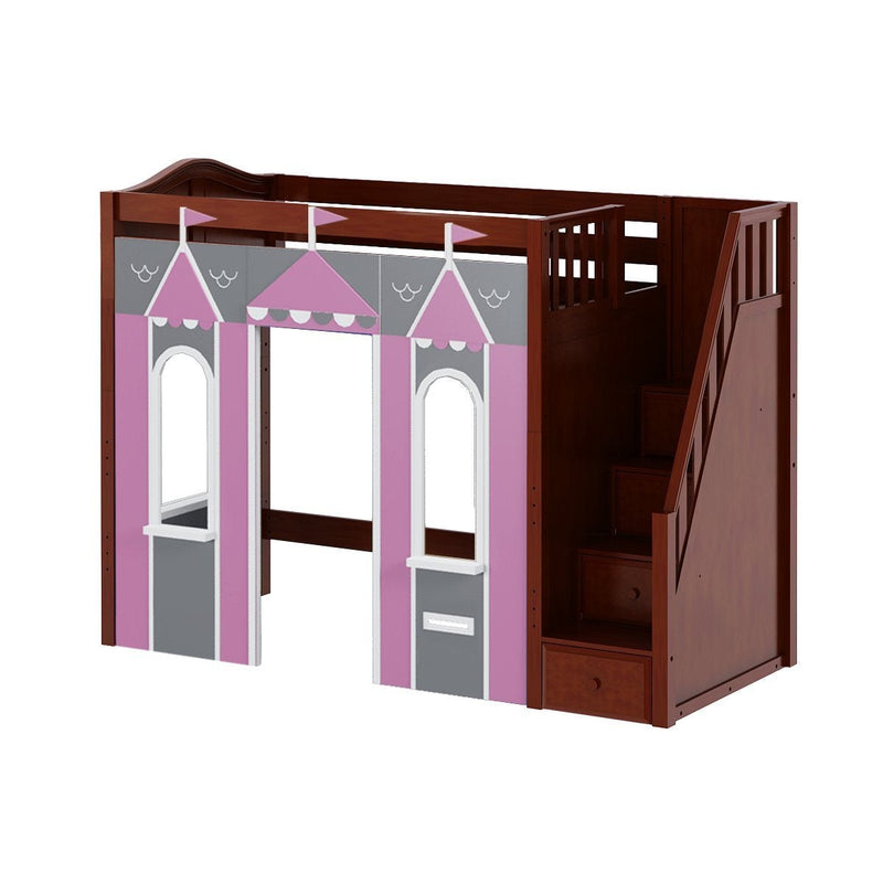 Maxtrix Twin High Loft Bed with Stairs + Playhouse Panels