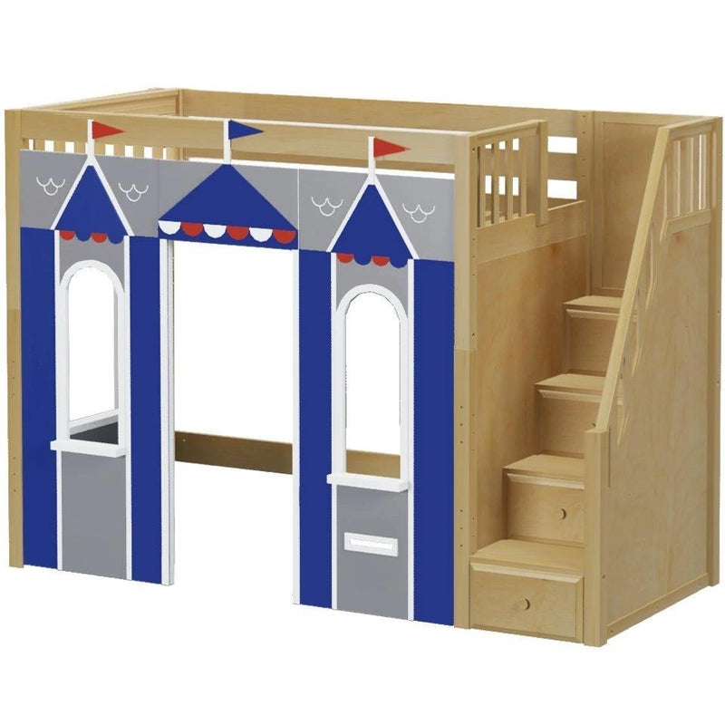 Maxtrix Twin High Loft Bed with Stairs + Playhouse Panels