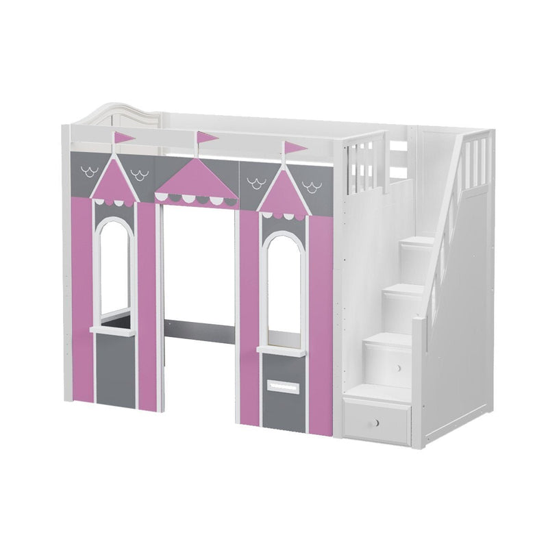 Maxtrix Twin High Loft Bed with Stairs + Playhouse Panels