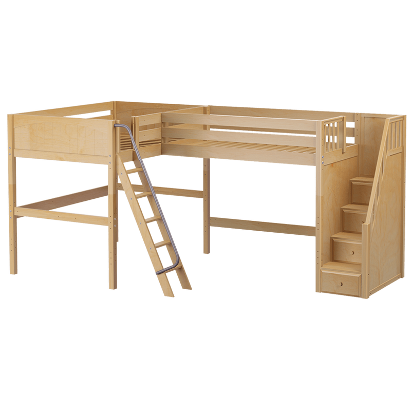 Maxtrix Twin Full High Corner Loft Bed with Ladder + Stairs - R