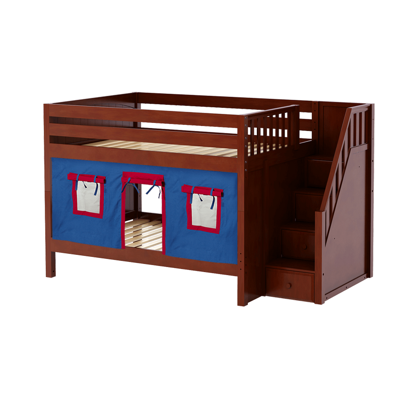 Maxtrix Full Low Bunk Bed with Stairs + Curtain