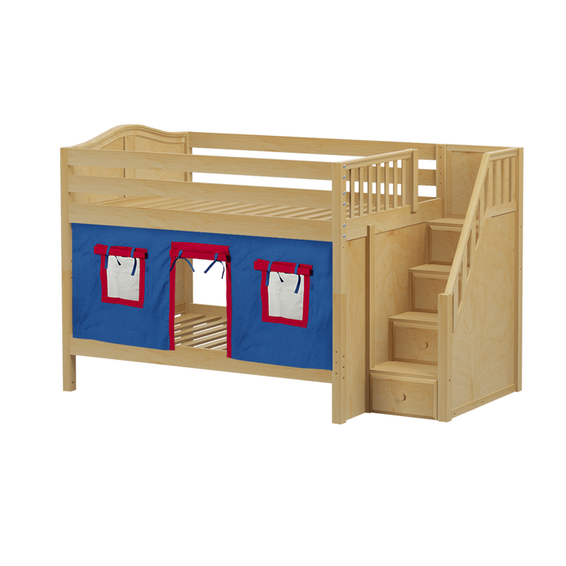 Maxtrix Full Low Bunk Bed with Stairs + Curtain