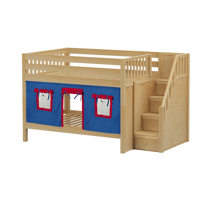 Maxtrix Full Low Bunk Bed with Stairs + Curtain