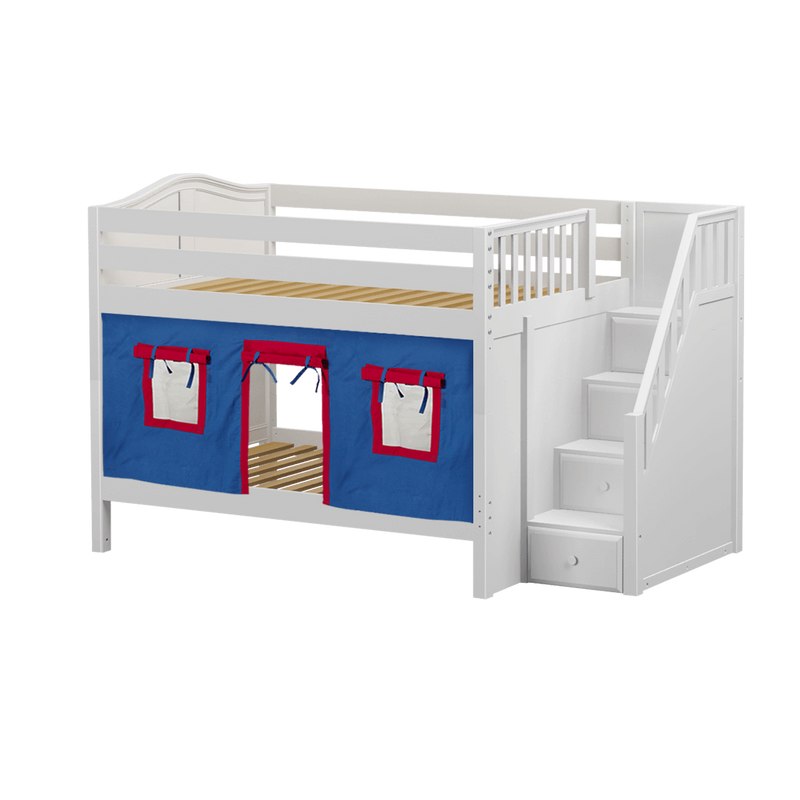 Maxtrix Full Low Bunk Bed with Stairs + Curtain