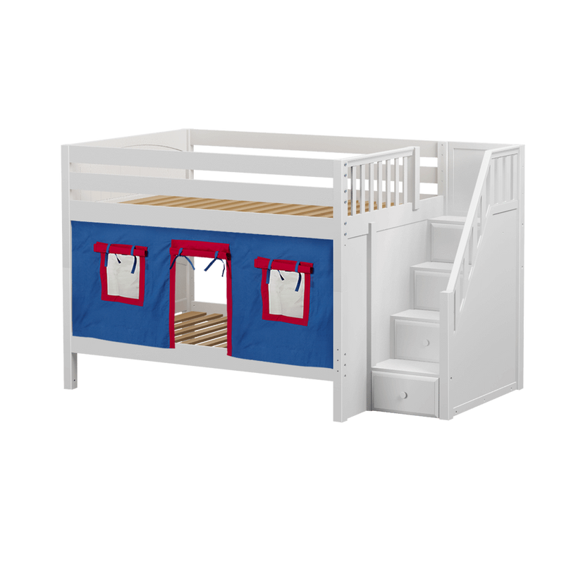 Maxtrix Full Low Bunk Bed with Stairs + Curtain