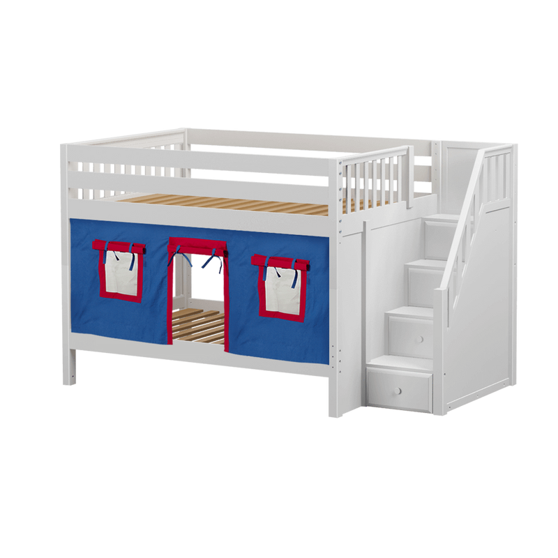 Maxtrix Full Low Bunk Bed with Stairs + Curtain