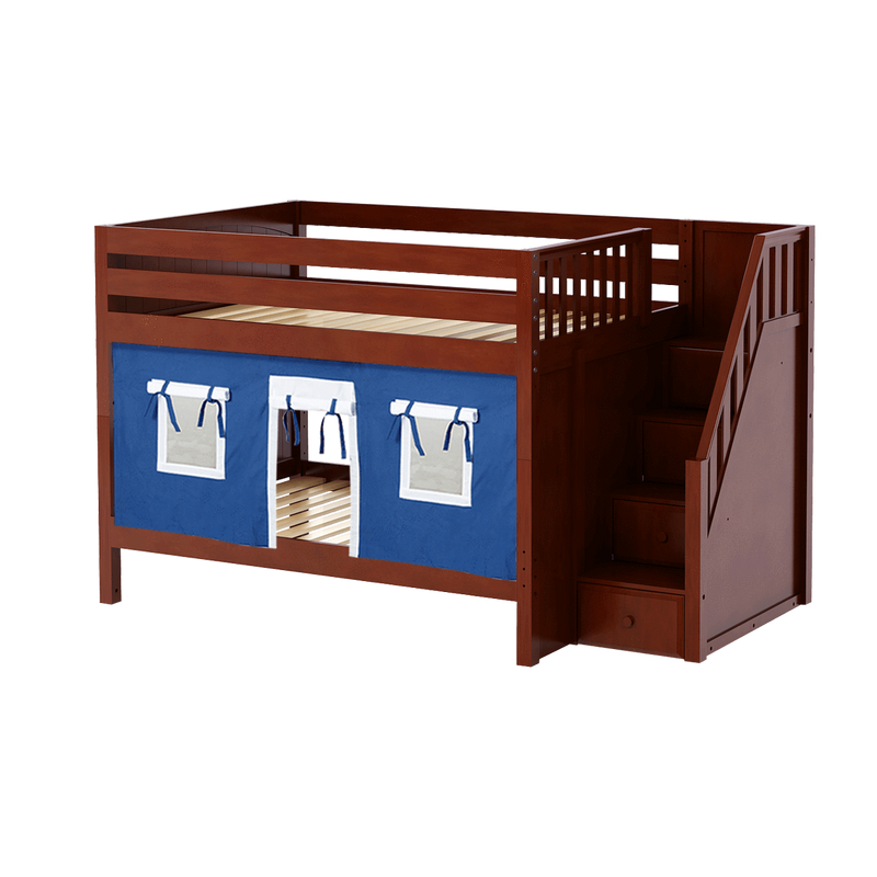 Maxtrix Full Low Bunk Bed with Stairs + Curtain