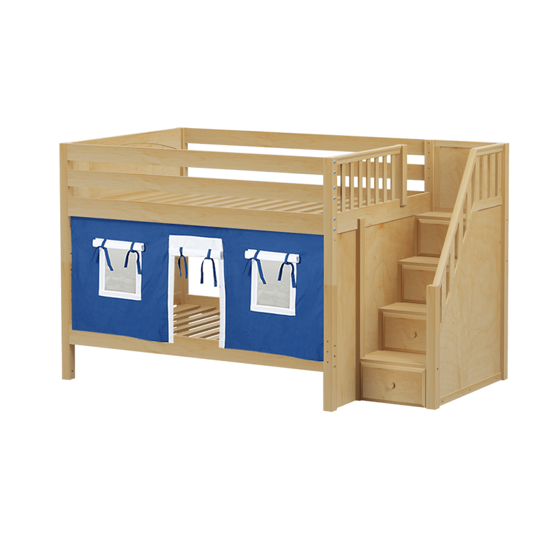 Maxtrix Full Low Bunk Bed with Stairs + Curtain