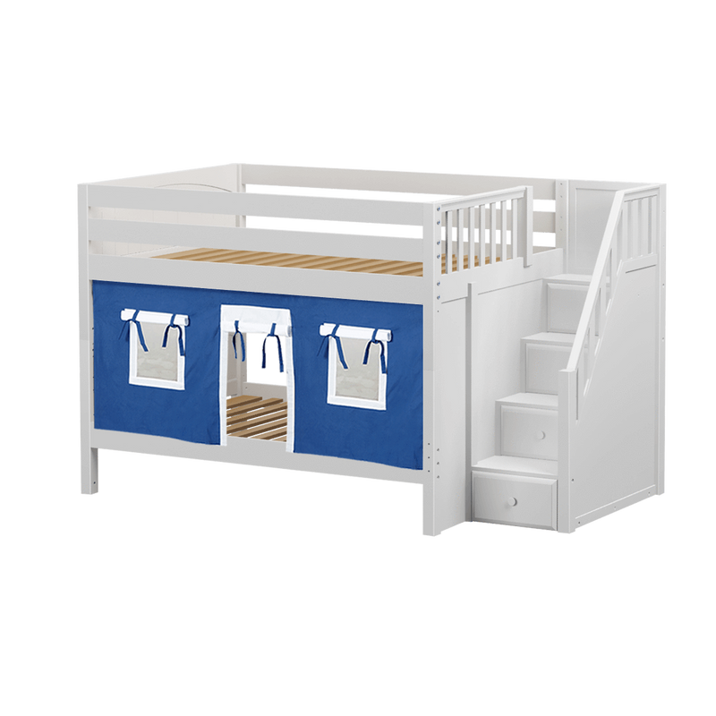 Maxtrix Full Low Bunk Bed with Stairs + Curtain