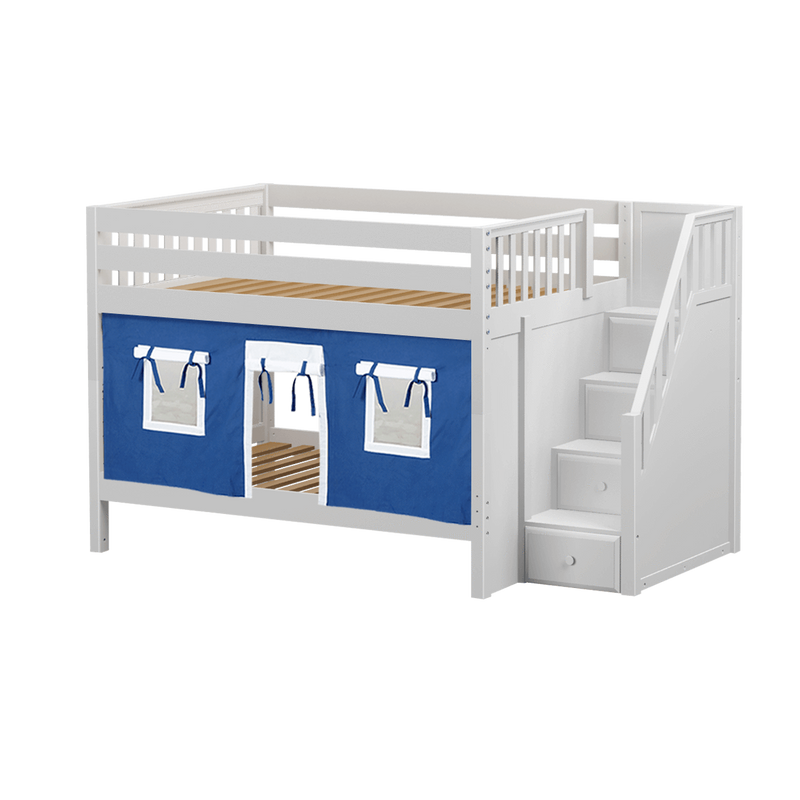 Maxtrix Full Low Bunk Bed with Stairs + Curtain