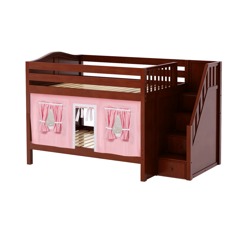 Maxtrix Full Low Bunk Bed with Stairs + Curtain