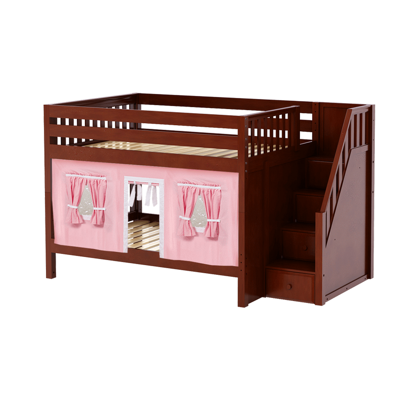 Maxtrix Full Low Bunk Bed with Stairs + Curtain