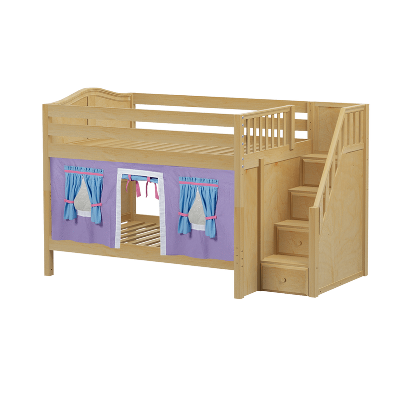 Maxtrix Full Low Bunk Bed with Stairs + Curtain