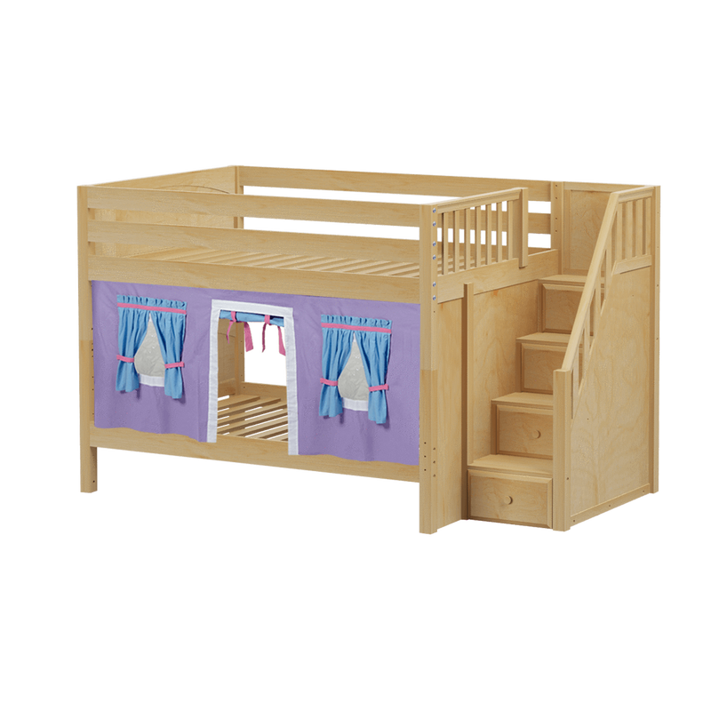 Maxtrix Full Low Bunk Bed with Stairs + Curtain