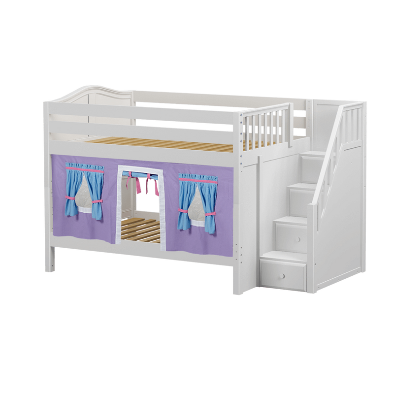 Maxtrix Full Low Bunk Bed with Stairs + Curtain