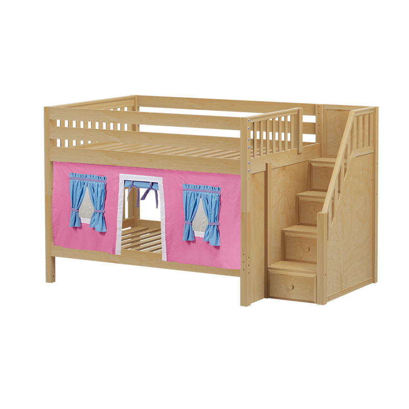 Maxtrix Full Low Bunk Bed with Stairs + Curtain