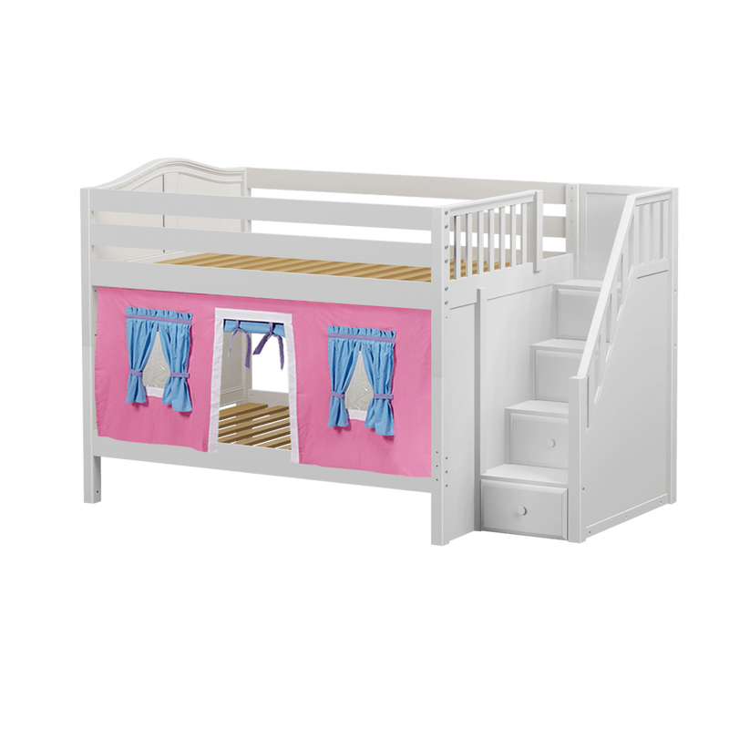 Maxtrix Full Low Bunk Bed with Stairs + Curtain