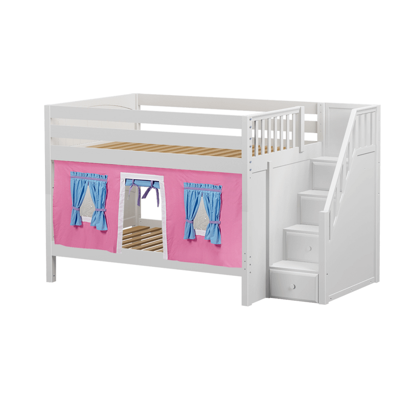 Maxtrix Full Low Bunk Bed with Stairs + Curtain