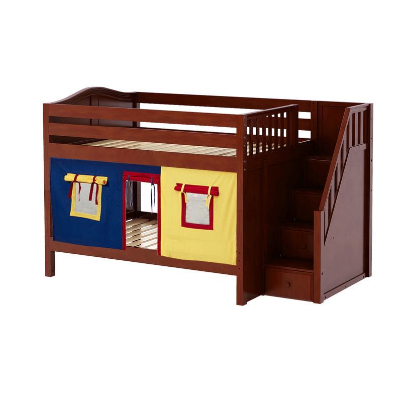 Maxtrix Full Low Bunk Bed with Stairs + Curtain