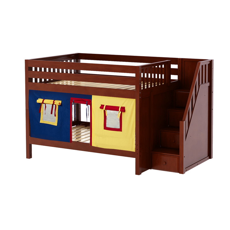 Maxtrix Full Low Bunk Bed with Stairs + Curtain