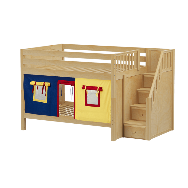 Maxtrix Full Low Bunk Bed with Stairs + Curtain