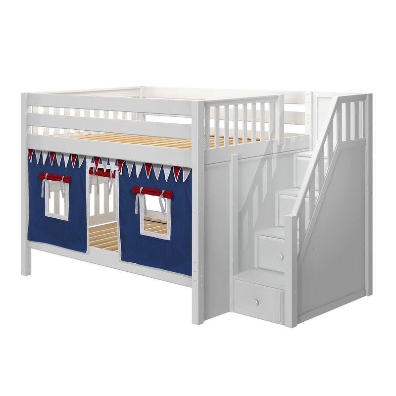 Maxtrix Full Low Bunk Bed with Stairs + Curtain
