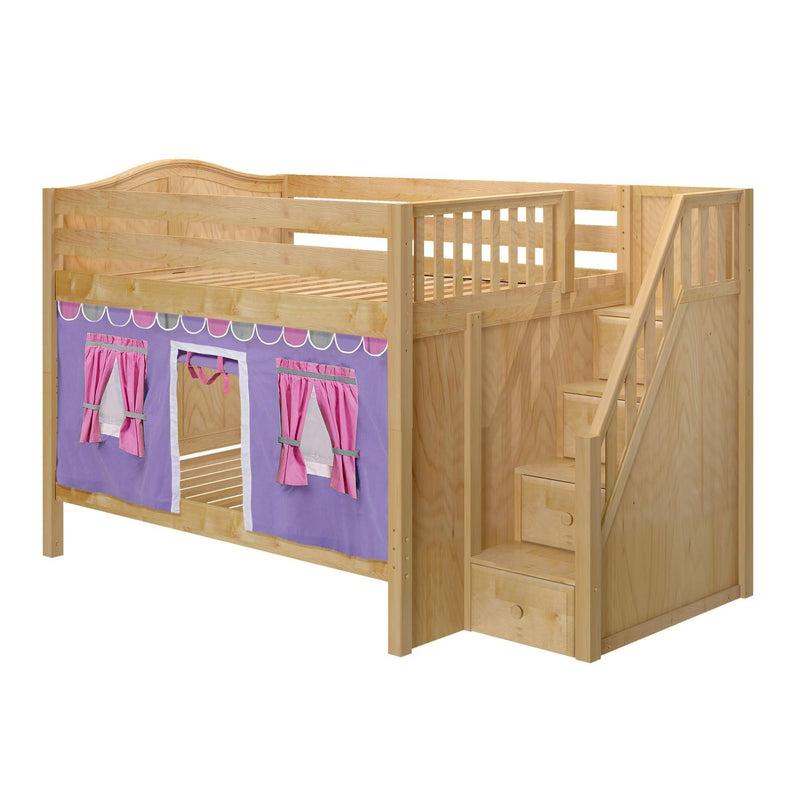 Maxtrix Full Low Bunk Bed with Stairs + Curtain