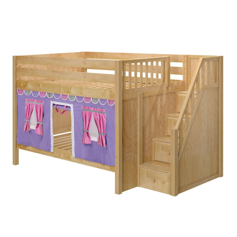 Maxtrix Full Low Bunk Bed with Stairs + Curtain