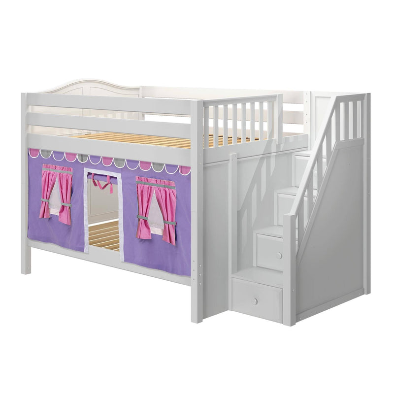 Maxtrix Full Low Bunk Bed with Stairs + Curtain