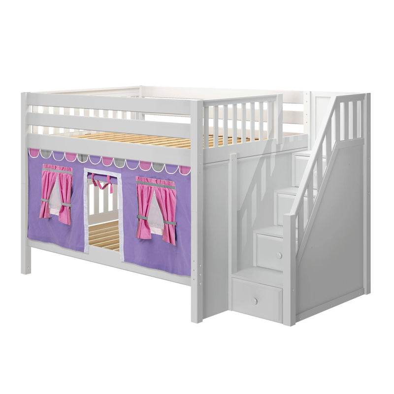 Maxtrix Full Low Bunk Bed with Stairs + Curtain