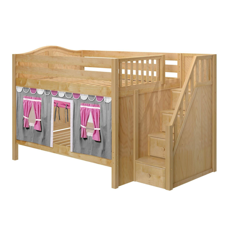 Maxtrix Full Low Bunk Bed with Stairs + Curtain