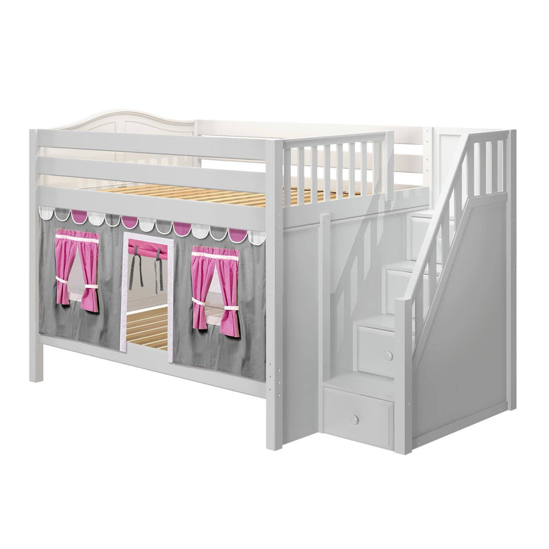Maxtrix Full Low Bunk Bed with Stairs + Curtain