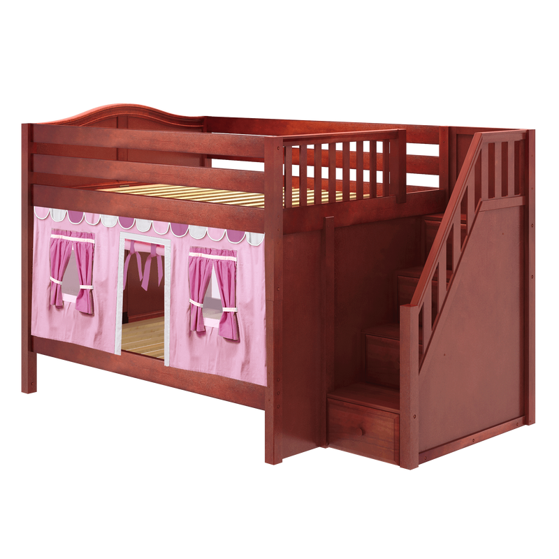 Maxtrix Full Low Bunk Bed with Stairs + Curtain