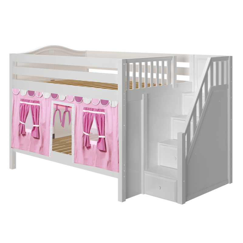Maxtrix Full Low Bunk Bed with Stairs + Curtain