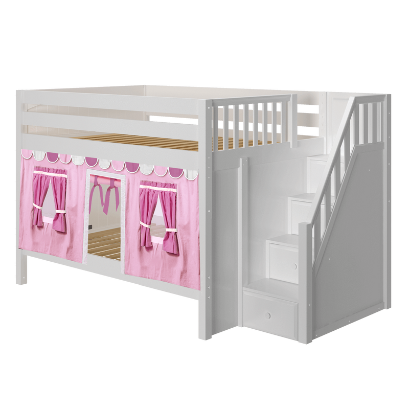 Maxtrix Full Low Bunk Bed with Stairs + Curtain