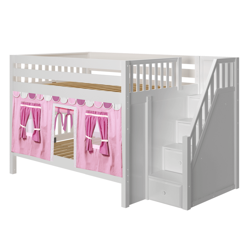 Maxtrix Full Low Bunk Bed with Stairs + Curtain