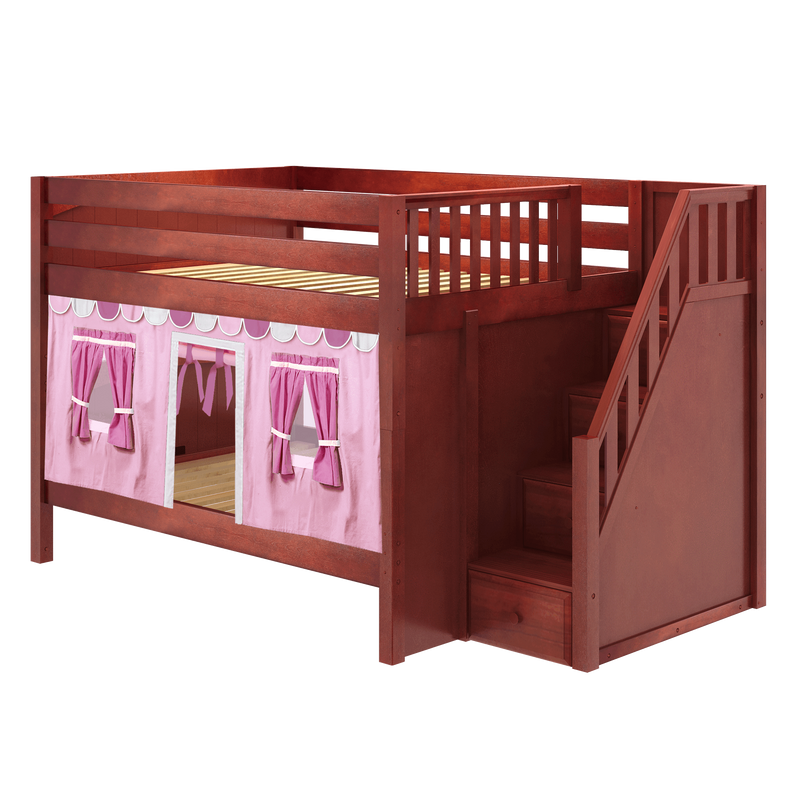 Maxtrix Full Low Bunk Bed with Stairs + Curtain