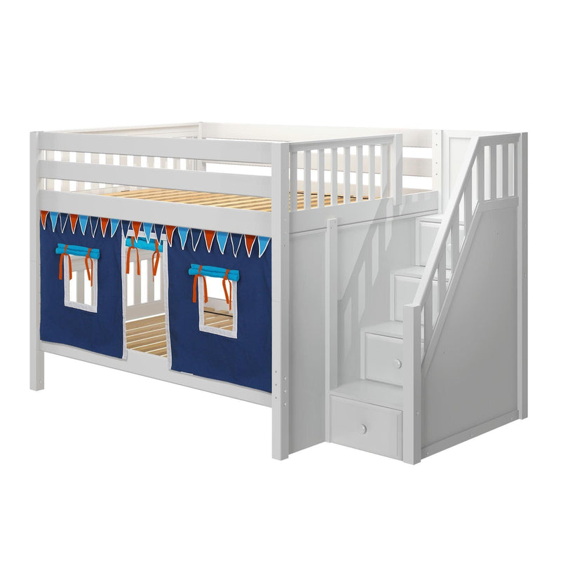 Maxtrix Full Low Bunk Bed with Stairs + Curtain