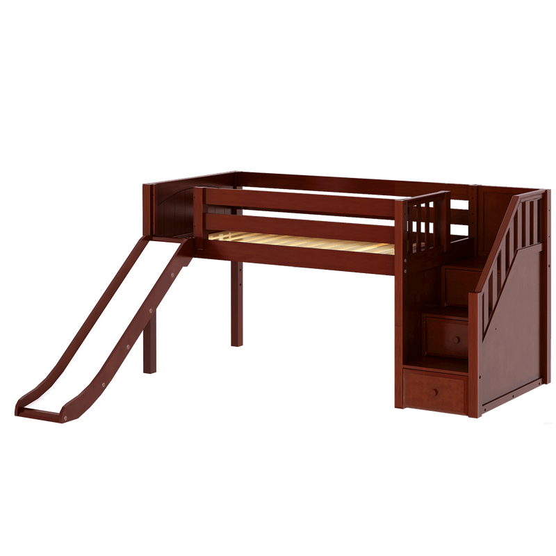 Maxtrix Twin Low Loft Bed with Stairs + Slide