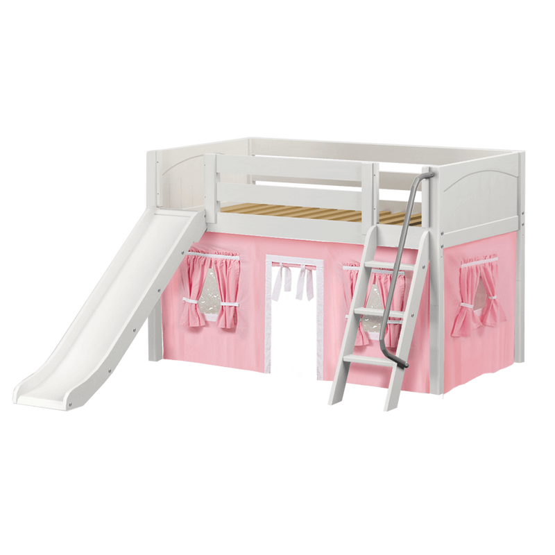 Maxtrix Twin Low Loft Bed with Angled Ladder, Curtain + Slide